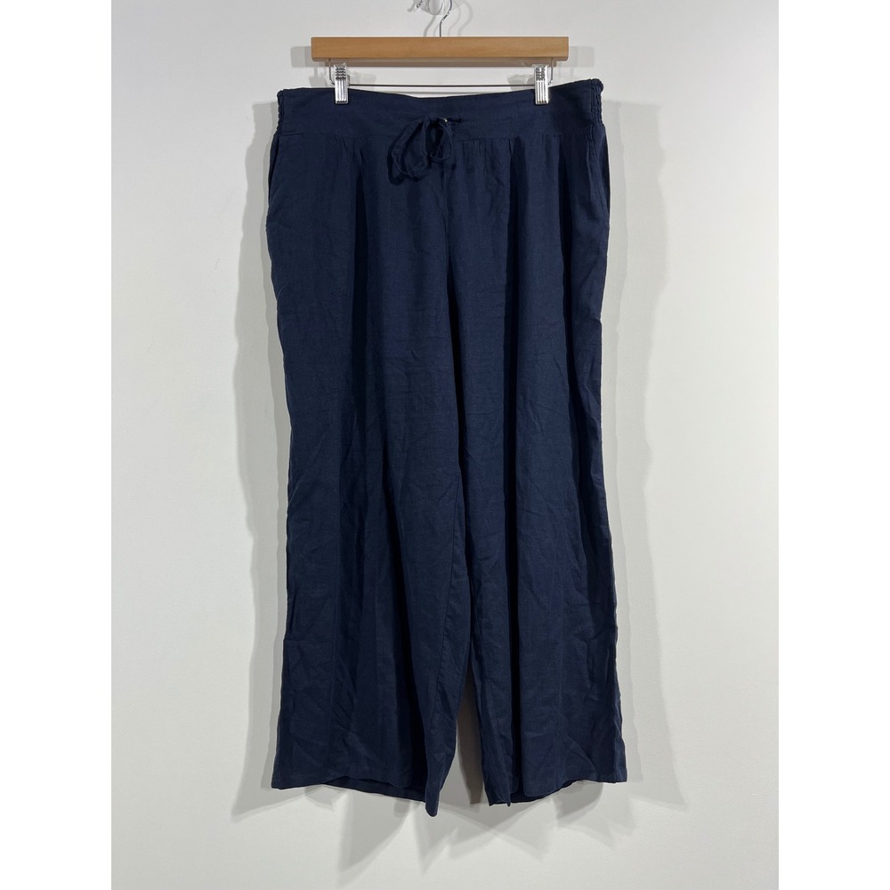JM Fisherman Capsule Coastal Navy Linen Blend Wide Leg Pants Womens XL Nautical